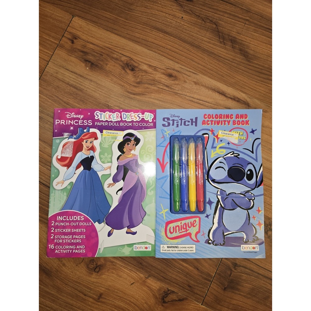 Disney Stitch and Princess Coloring Activity Books Bendon Set of 2 s18